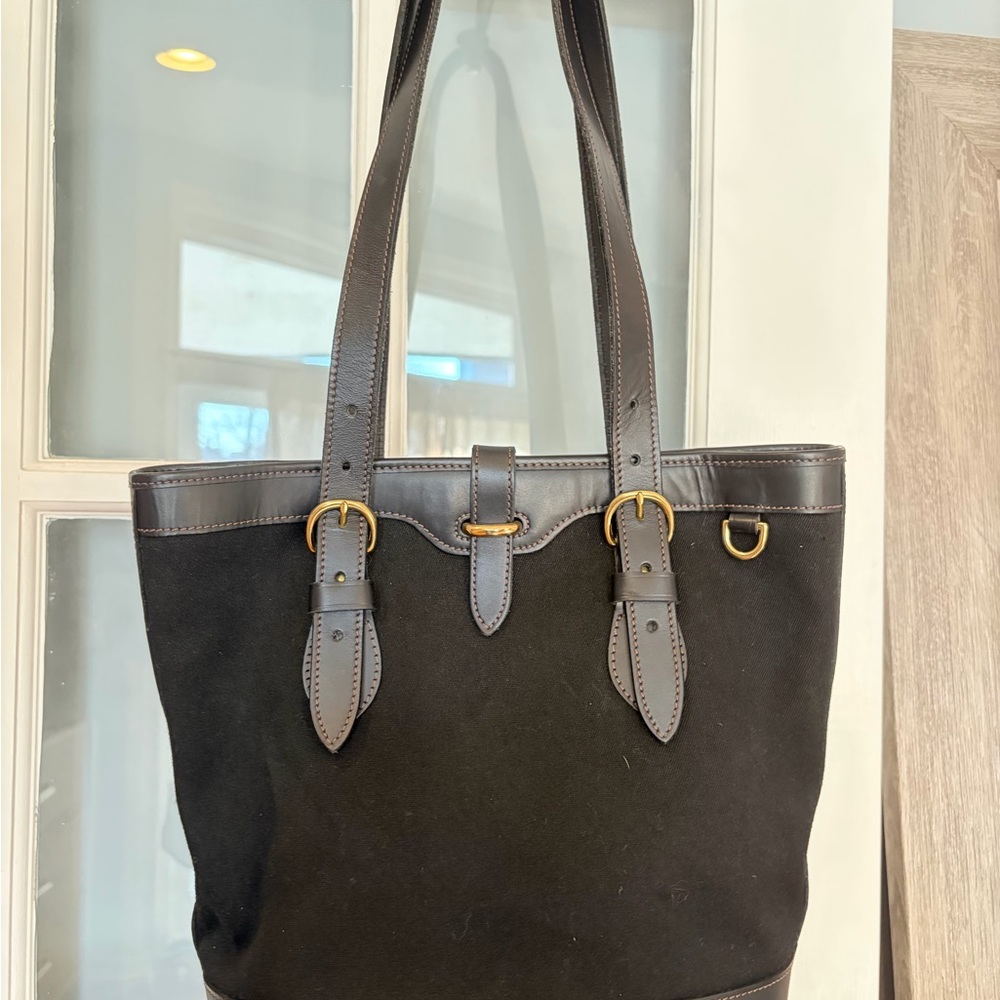 Dooney & Bourke Black Canvas and Dark Brown Leather Tote